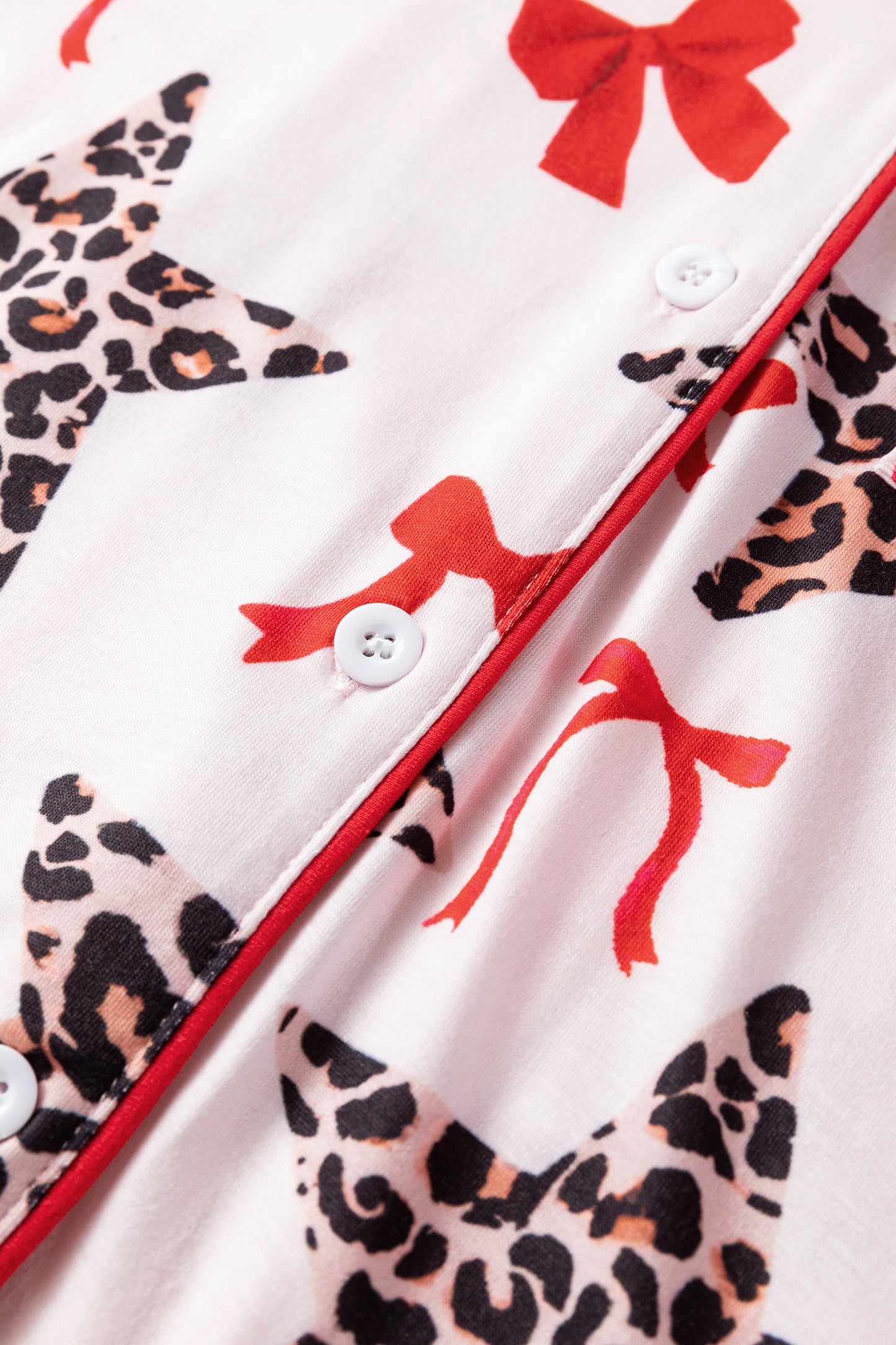 Valentine Leopard Star Ribbon Print Contrast Trim Pajama Set