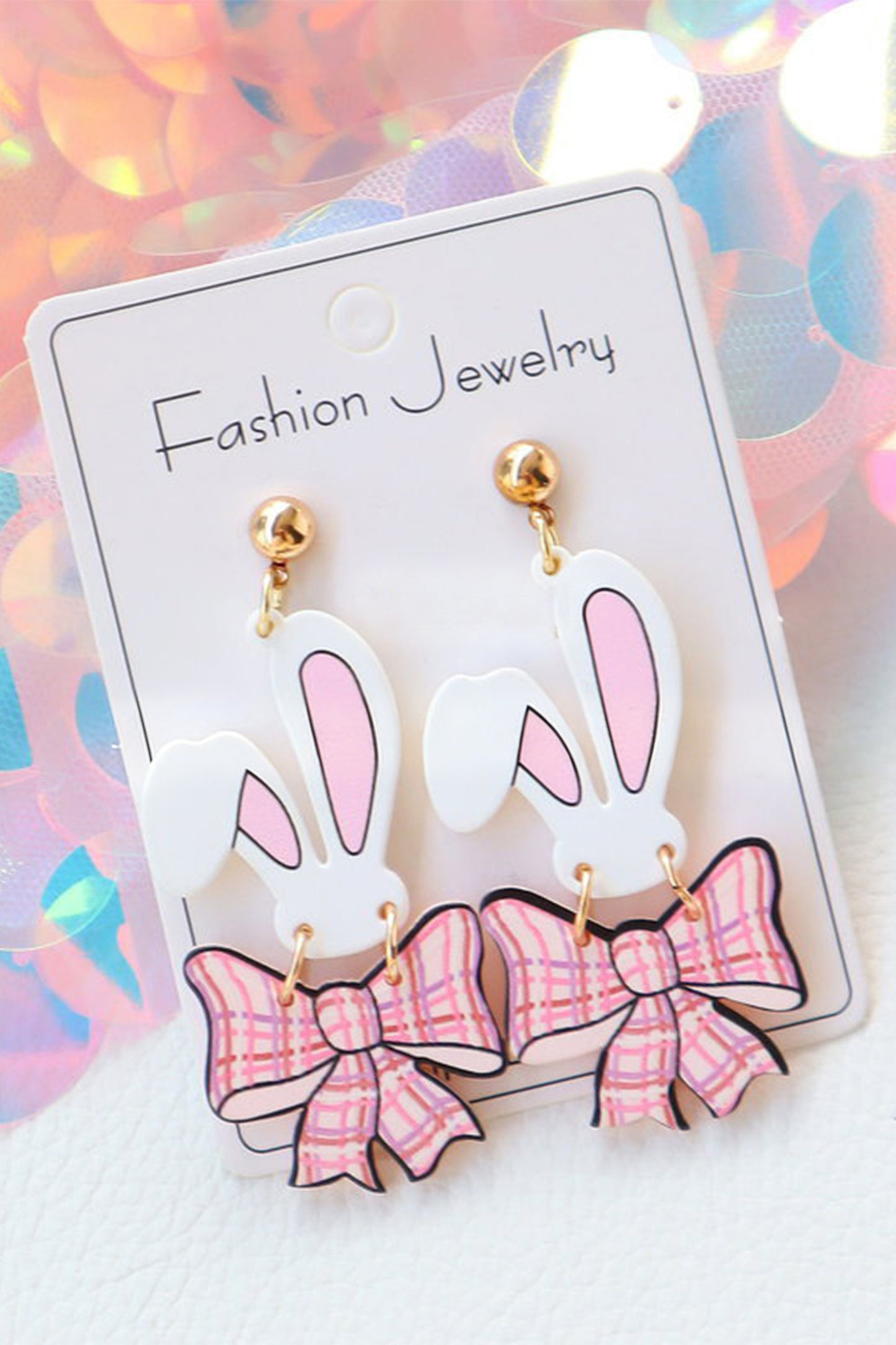 Easter Bunny Bow Plaid Dangle Earrings