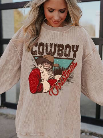 Cowboy Christmas Santa Ribbed Corduroy Oversized Sweatshirt