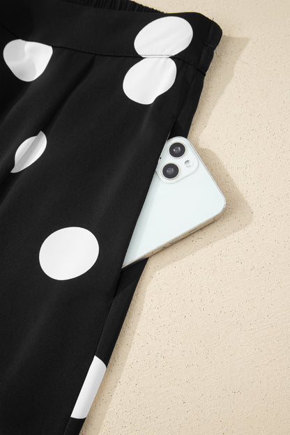 Black Polka Dot Wide Leg Pants and Tank Lounge Set