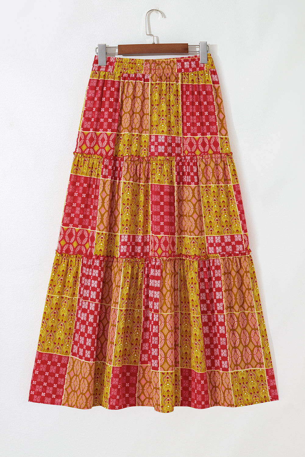 Paisley Print Tiered Maxi Skirt with Pockets