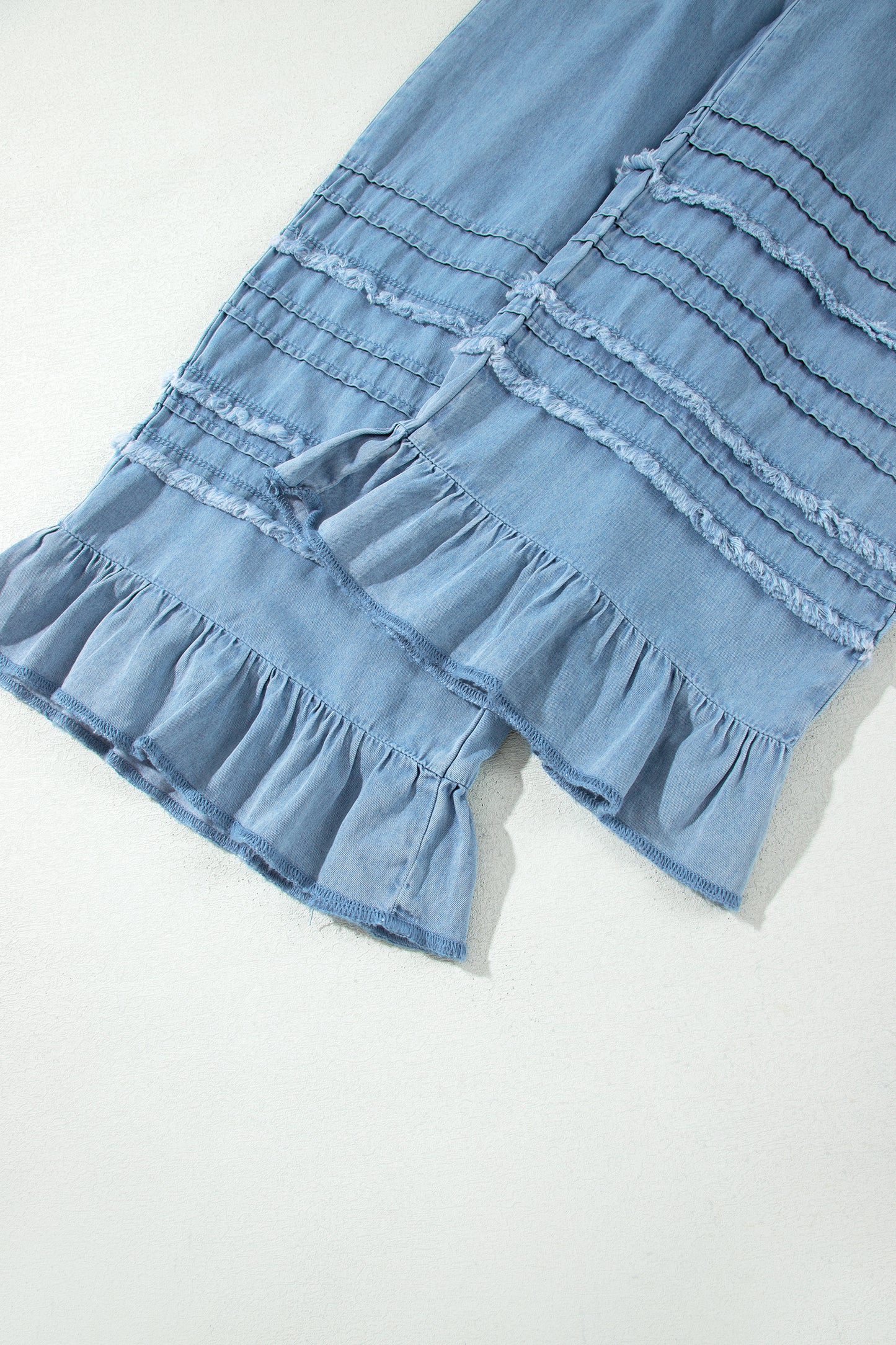 Beau Blue Ruffled Hem Wide Leg Chambray Pants