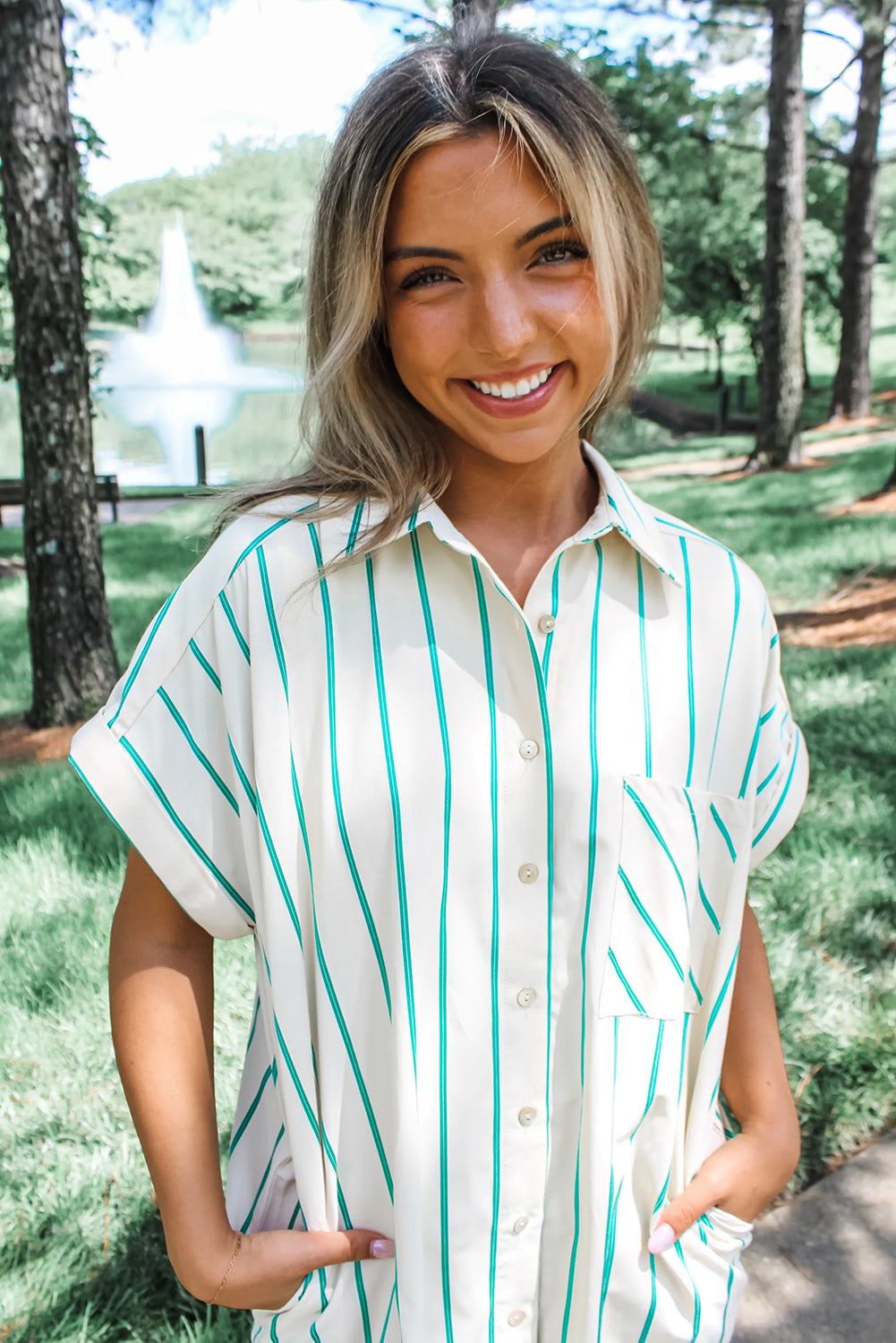 Mint Green St Patrick’s Striped Short Sleeve Shirt Dress