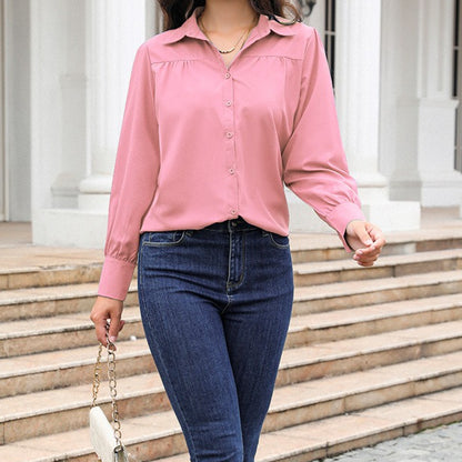 Women's Relaxed Puff Sleeve Button Down Shirt Blouse
