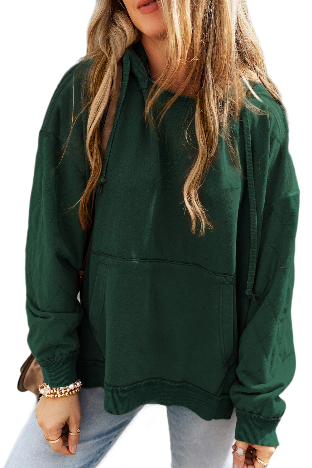 Chestnut Quilted Patchwork Exposed Seam Hoodie