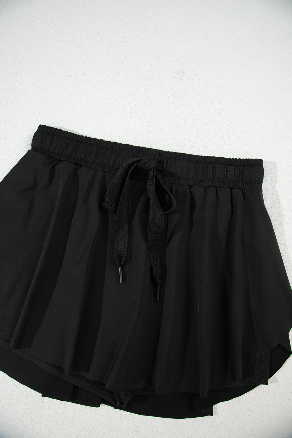 Black High Waist Drawstring Tennis Skort with Lining
