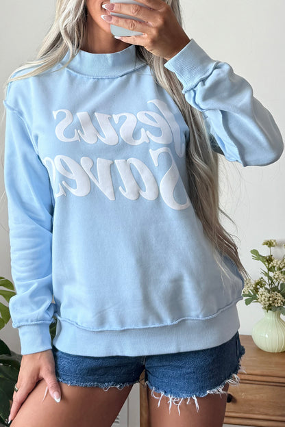 Jesus Saves Christian Mock Neck Oversized Sweatshirt