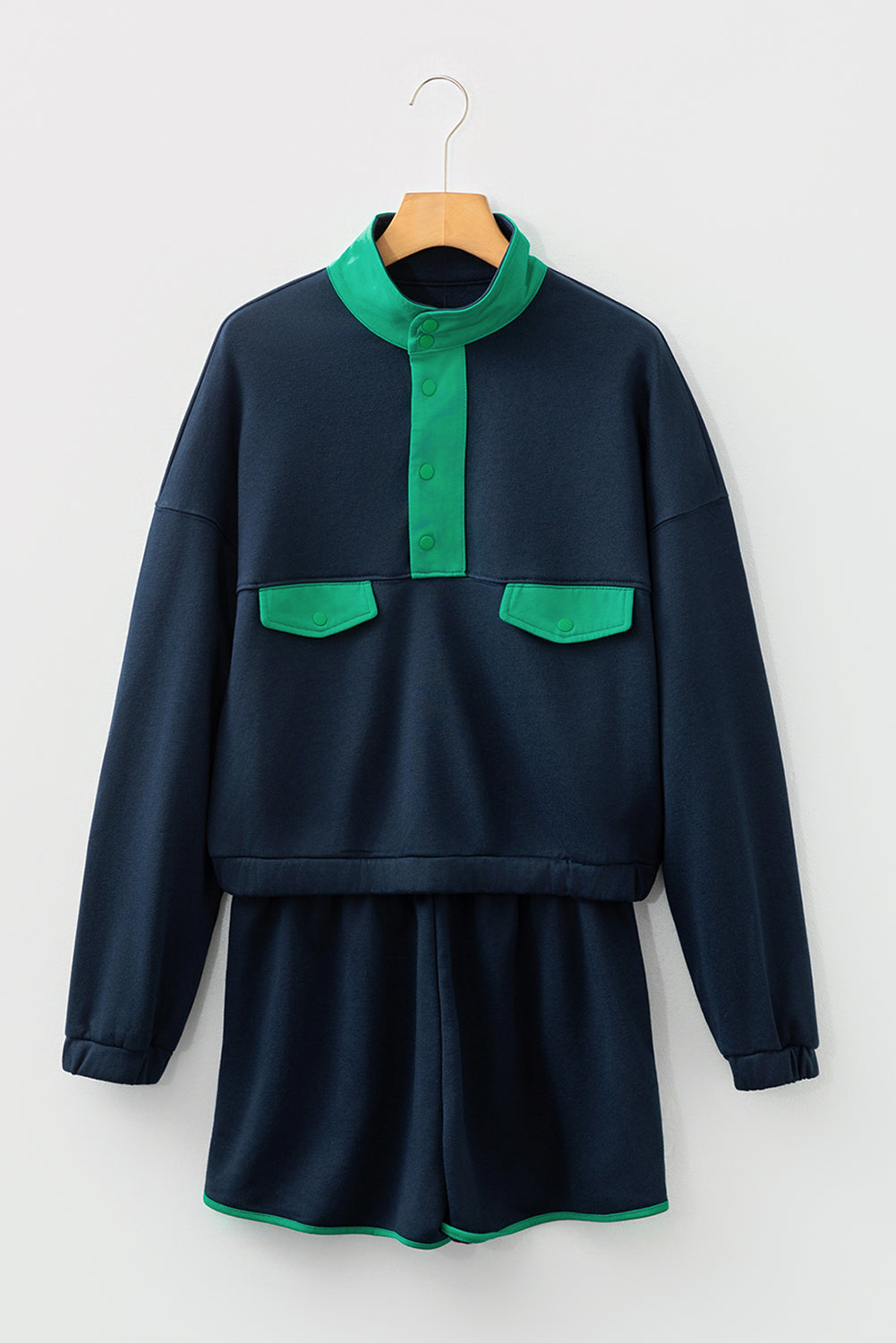 Color Block Patchwork Pullover and Shorts 2pcs Set