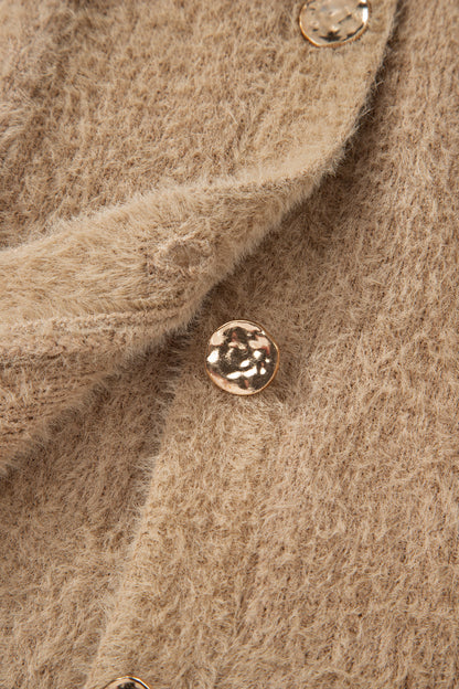 Soft Fuzzy Button Front Long Knit Cardigan with Pockets