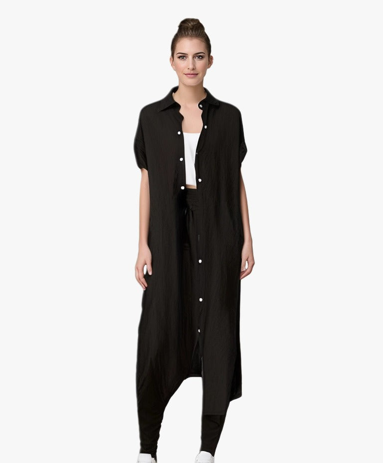 Women's Oversized Cotton Linen Button Down Tunic
