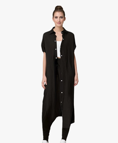 Women's Oversized Cotton Linen Button Down Tunic