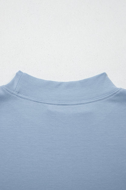 Dark Blue Oversized Mock Neck Tee Casual Relaxed Top
