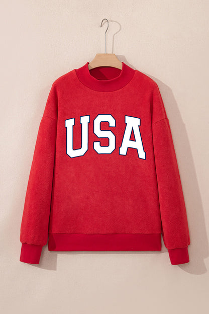 4th of July American Flag Oversized Mock Neck Sweatshirt