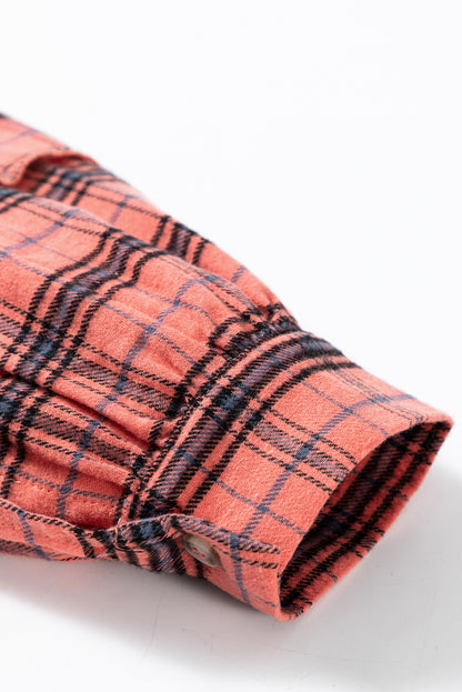 Plaid Long Sleeeve Side Split Distressed Hem Shirt