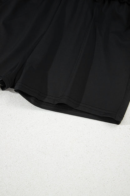 Black High Waist Drawstring Tennis Skort with Lining