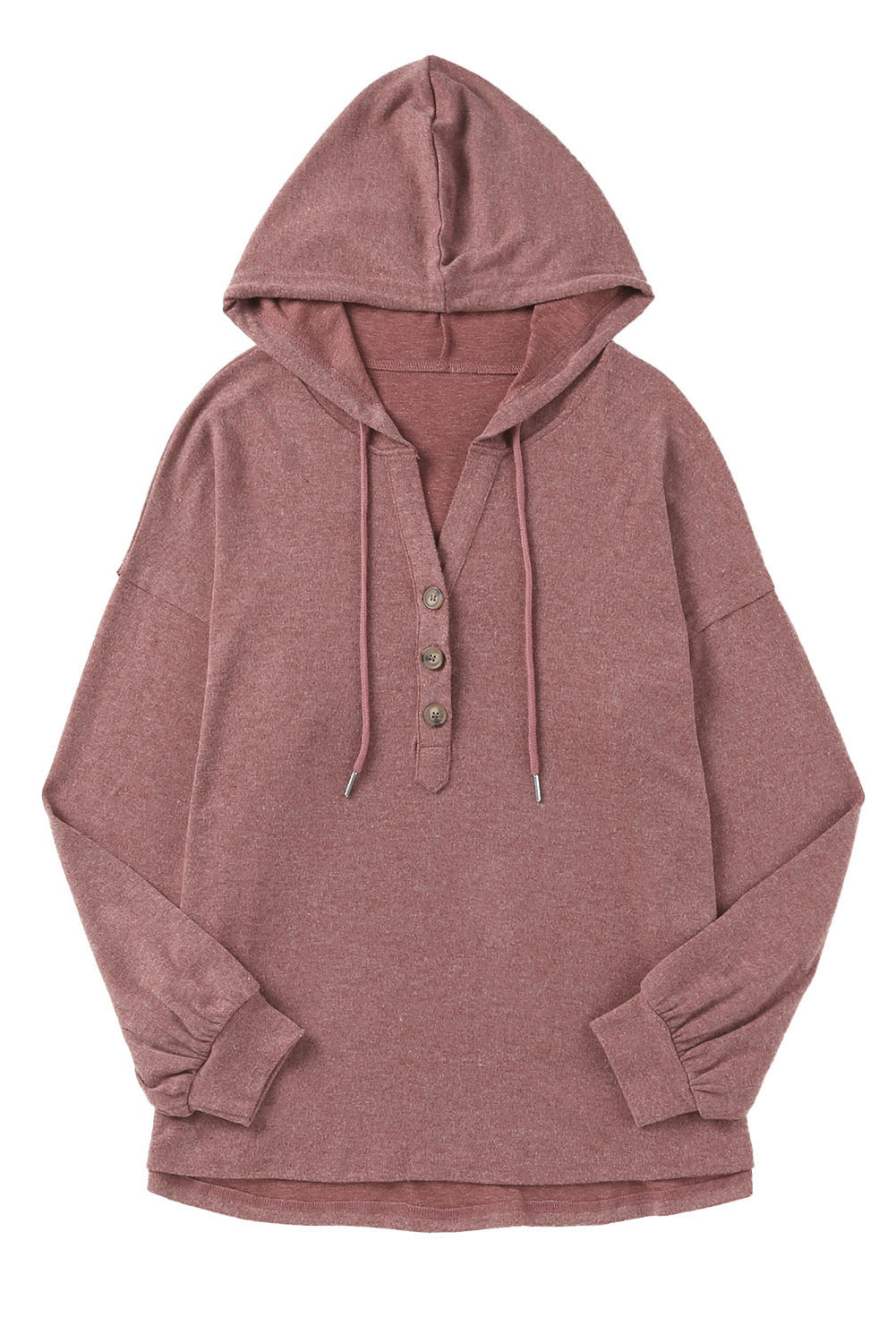 Buttoned High and Low Hem Hoodie