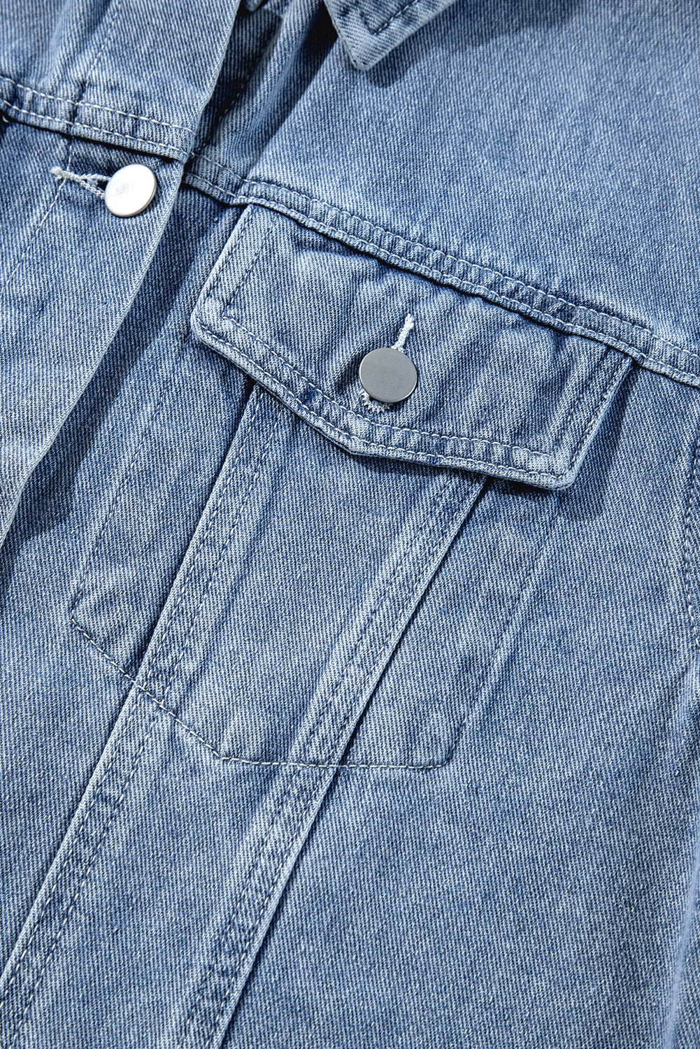 Beau Blue Ruffle Raw Hem Flap Pocket Denim Jacket
