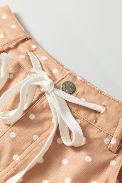 Khaki Polka Dot Drawstring Wide Leg Pants