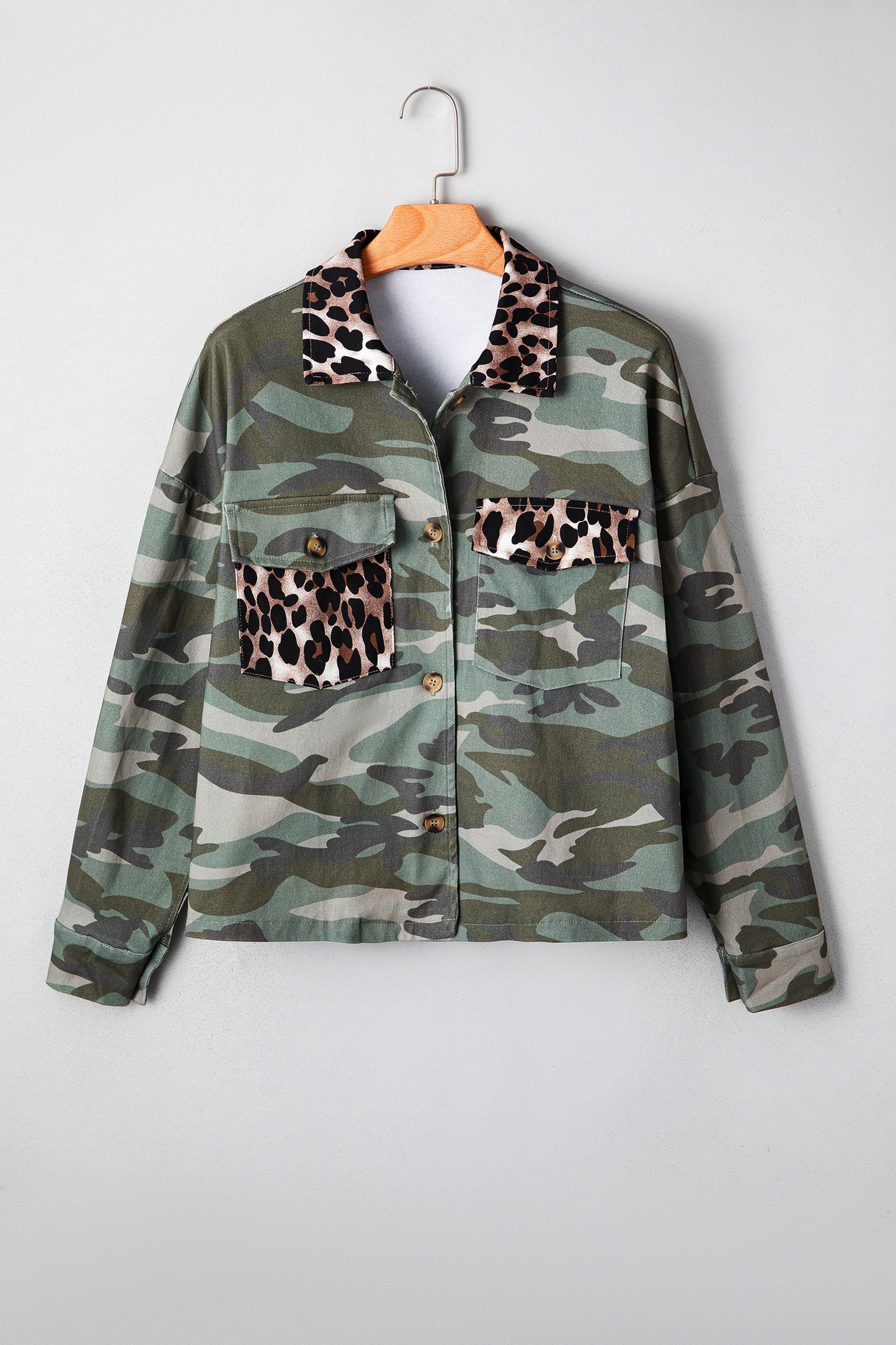 Camo Leopard Patchwork Military Crop Jacket