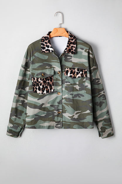 Camo Leopard Patchwork Military Crop Jacket