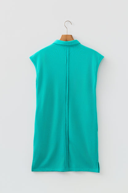 Sea Green Polo Collar T Shirt Dress Casual Shift Style