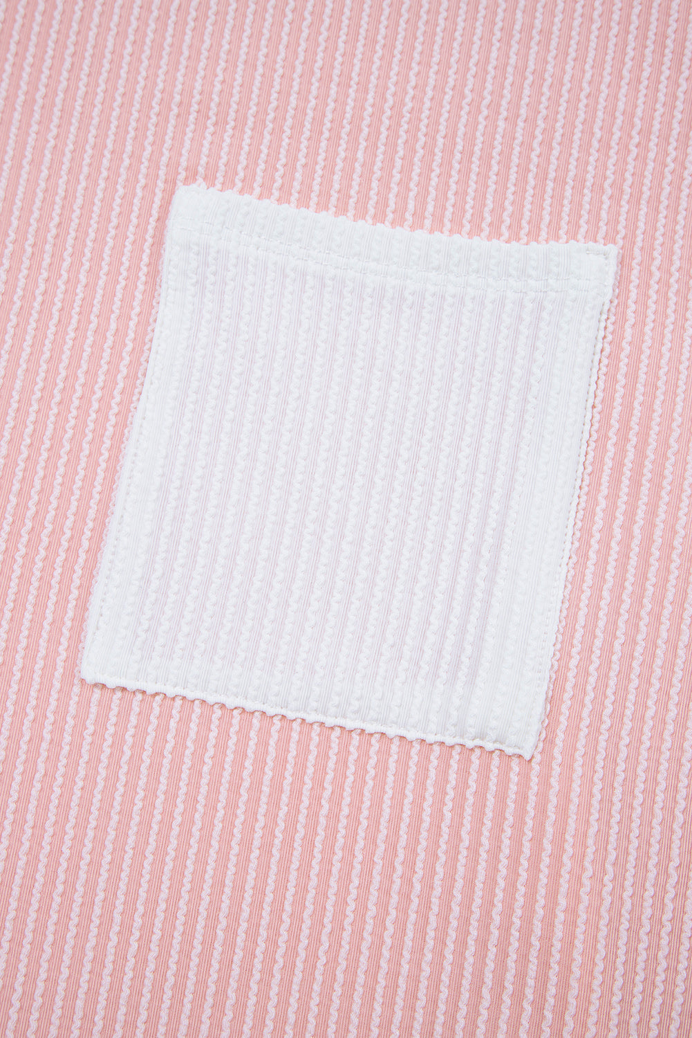 Pink Striped Textured Knit Pocket Casual Tee
