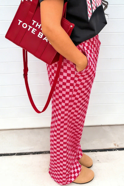 Pink Checkerboard Game Day Lounge Pants for Women