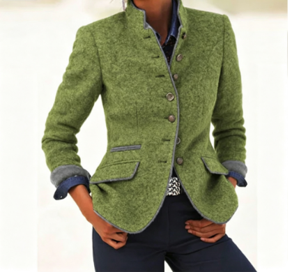 Women's Wool Blend Stand Collar Cropped Blazer Jacket