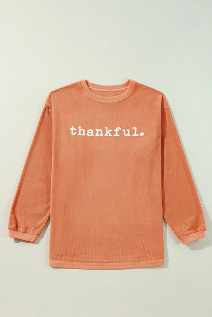 Orange Thankful Ribbed Crewneck Thanksgiving Sweatshirt