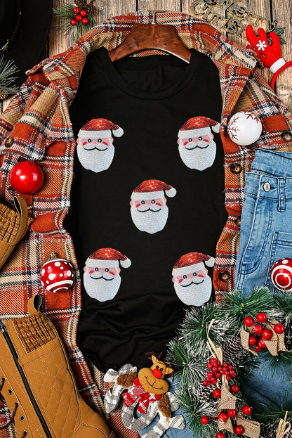 Santa Claus Graphic Christmas Faux Sequin T Shirt