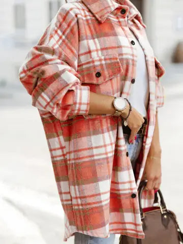 Plaid Long Sleeve Shacket with Flap Pockets