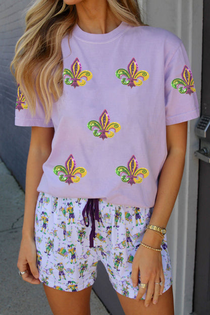 Wisteria Mardi Gras Sequined Pattern Holiday T Shirt