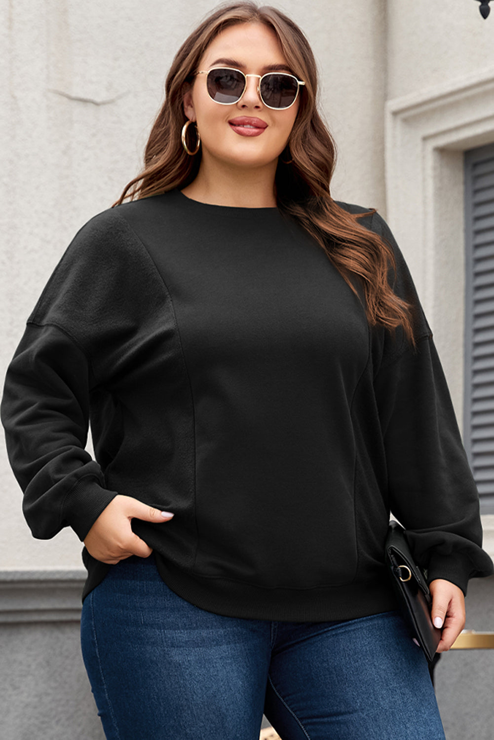 Loose Patchwork Crewneck Plus Size Sweatshirt