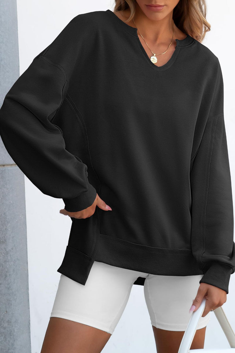 Bold Striped V-Neck Sweatshirt with Neon Contrast Trim