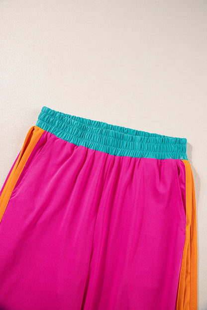 Color Block Lounge Set Wide Leg Pants 2 Piece