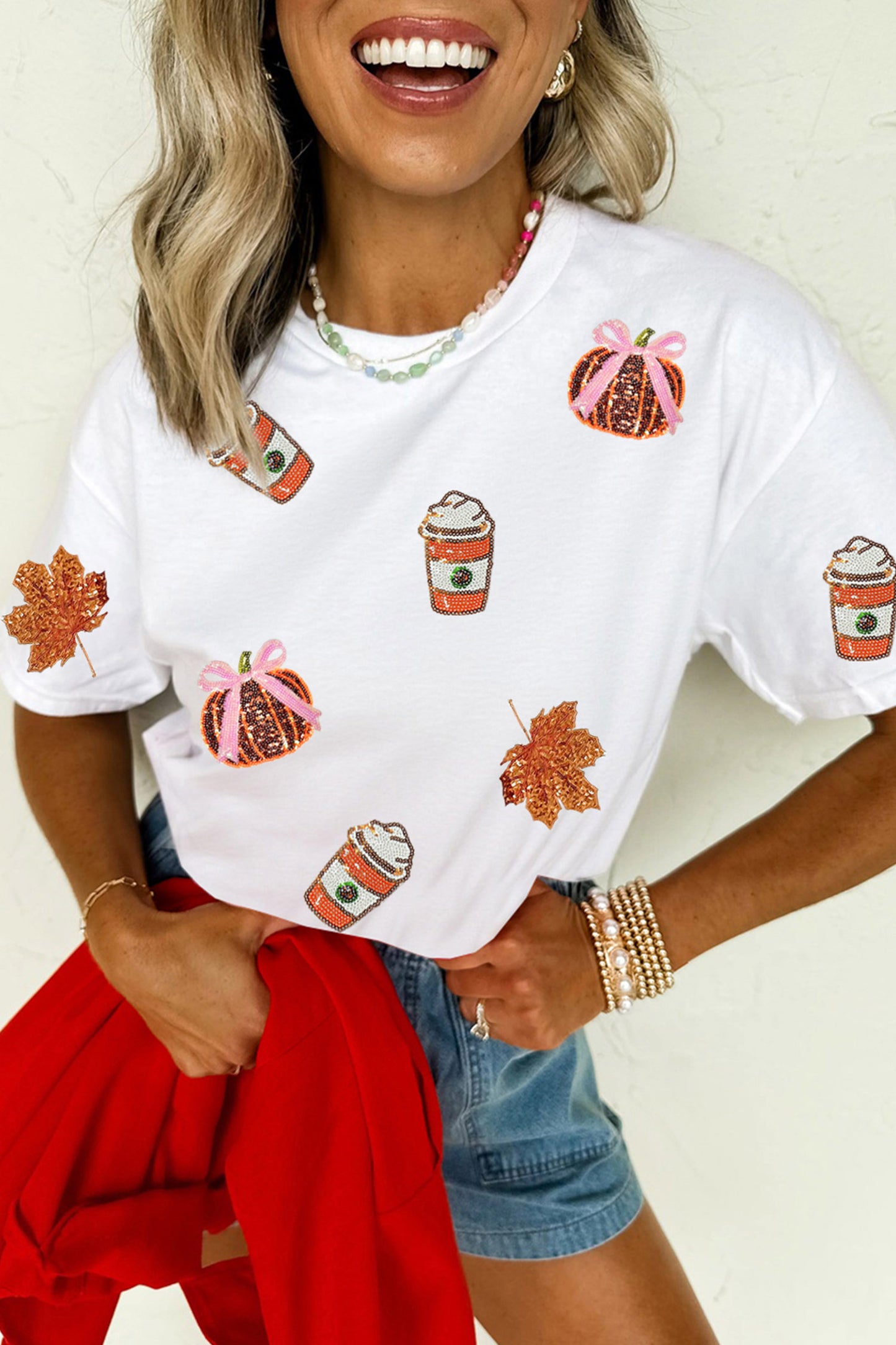 Sequin Pumpkin Coffee Thanksgiving Fall Graphic Tee