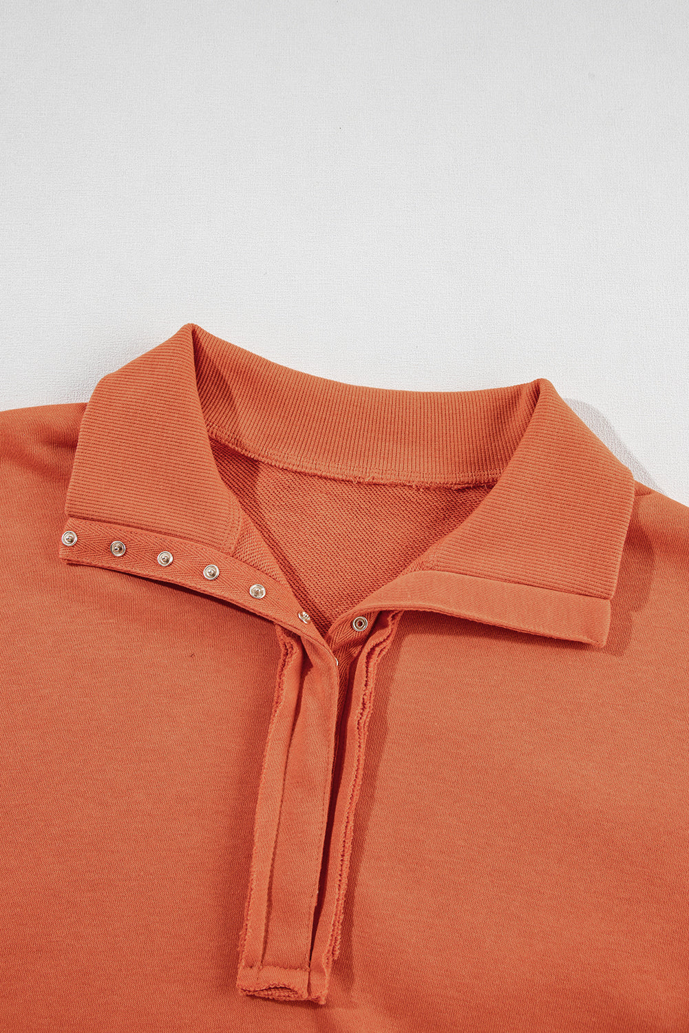 Orange Snap Collar Raw Hem High-Low Sweatshirt with Slits