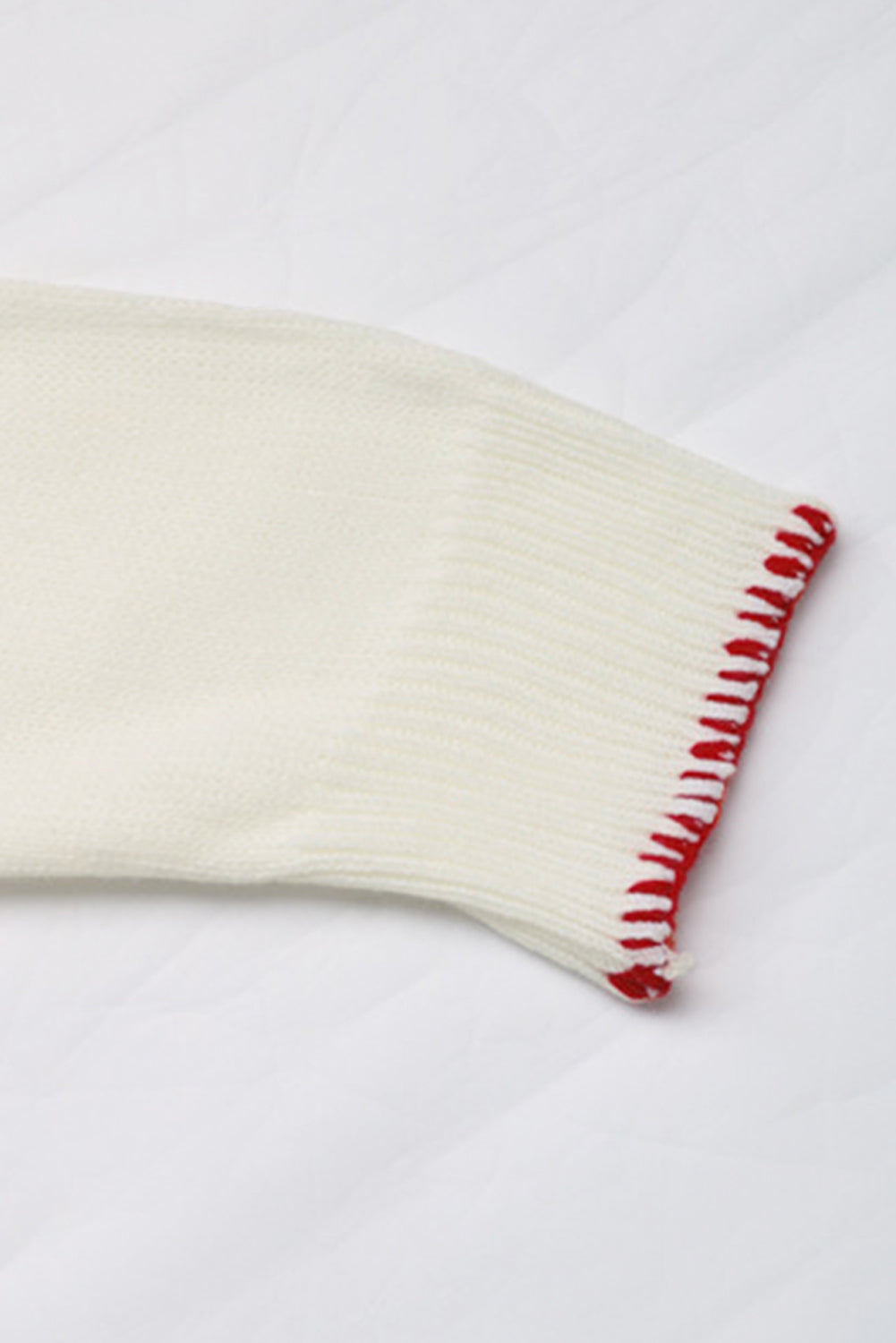 White Christmas Bow Contrast Trim Loose Knit Sweater