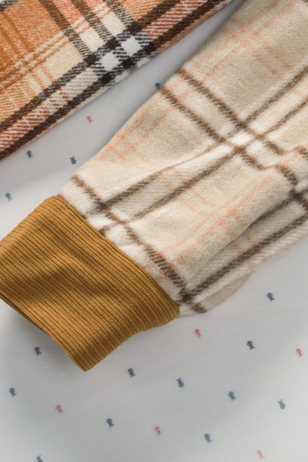 Color Block Plaid Corduroy Shacket with Pocket