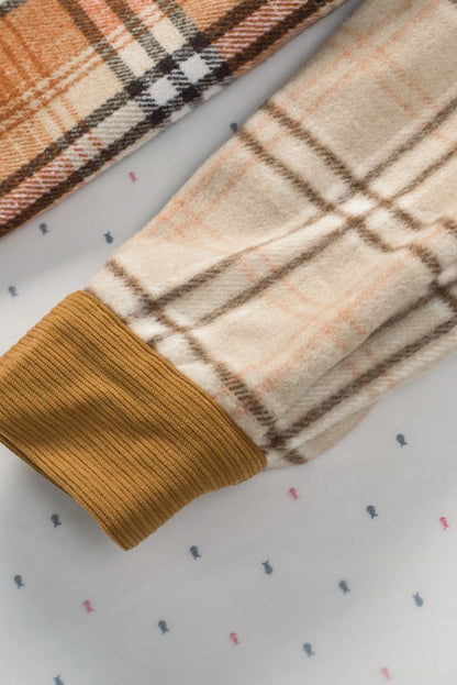 Color Block Plaid Corduroy Shacket with Pocket