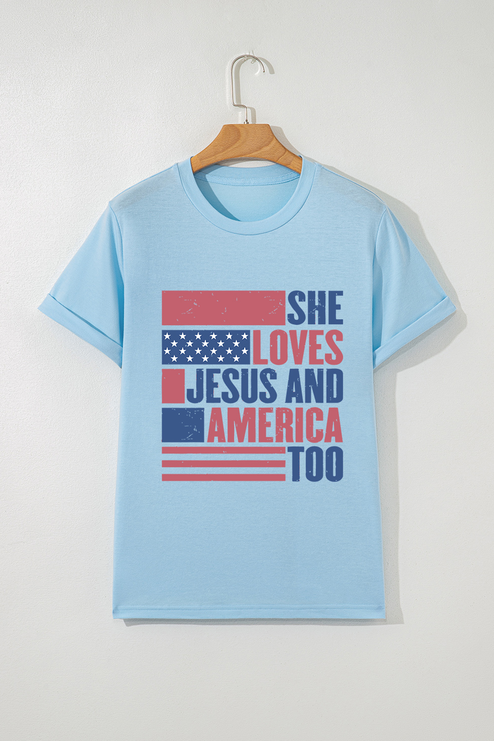 LOVES JESUS AND AMERICA TOO Patriotic Tee Flag Day