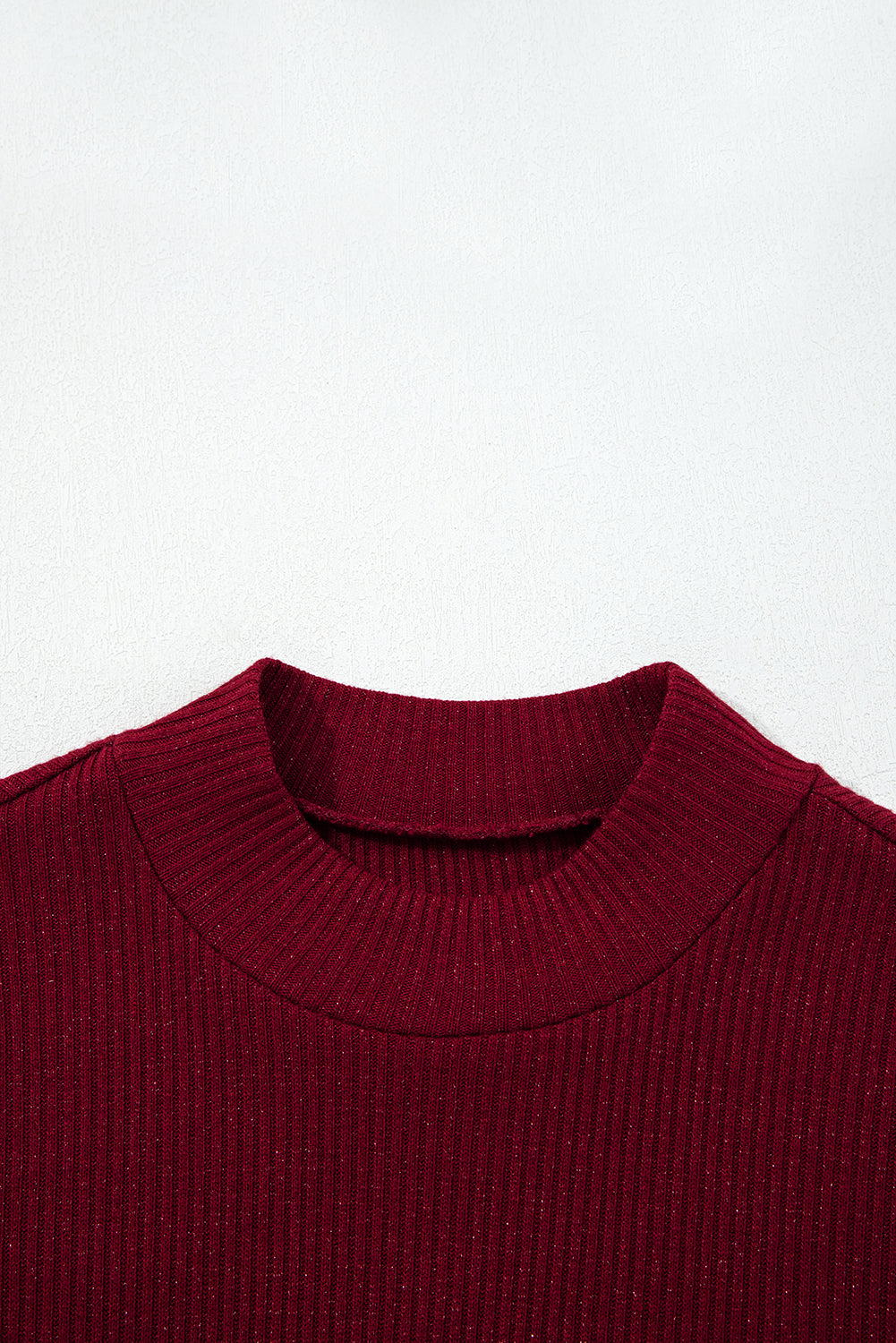 Red Metallic Ribbed Knit Long Sleeve Slim Fit Top