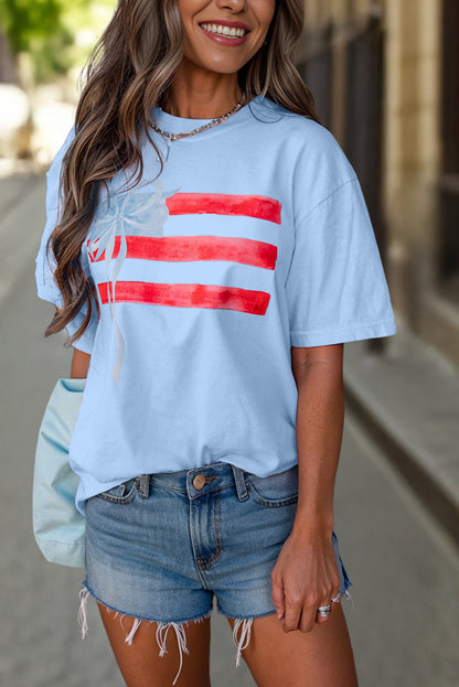 Blue Flag Bow Graphic Tee Flag Day Independence