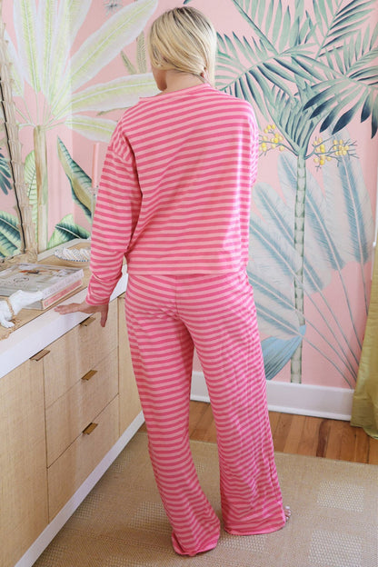 Striped Lounge Set Long Sleeve Top Wide Leg Pants