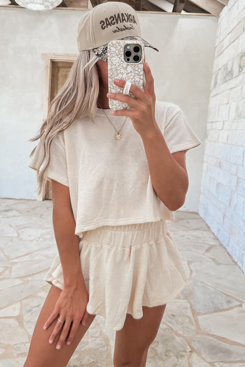 Cropped Tee Ruffle Skort 2 Piece Lounge Set Summer