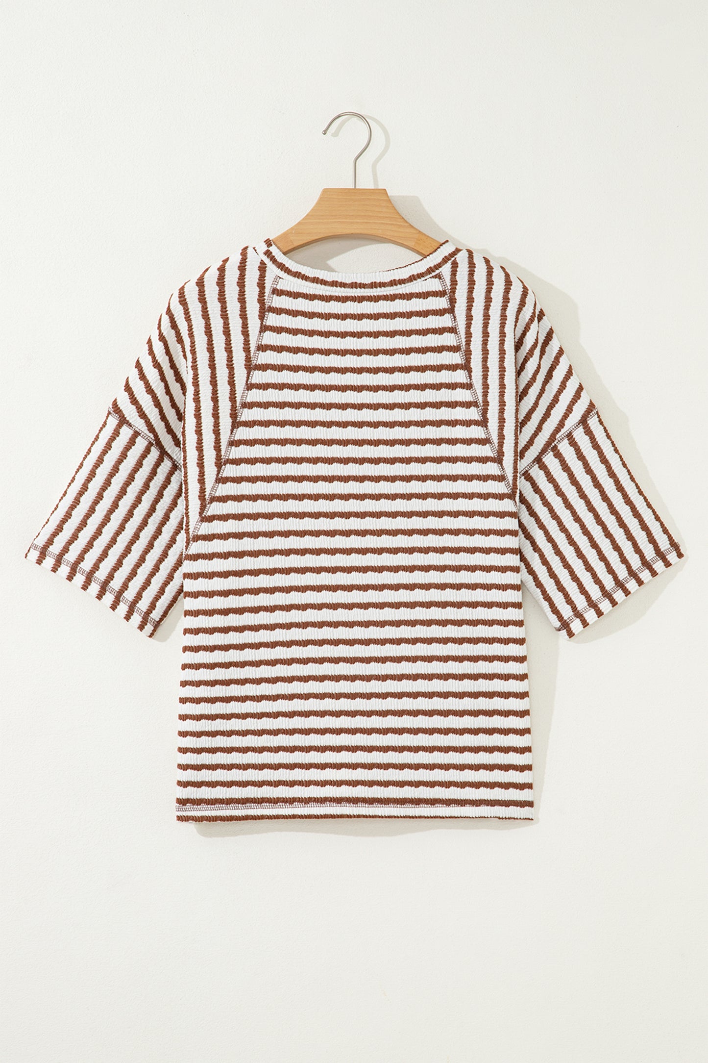 Apricot Stripe Textured Loose Fit Short Sleeve Top