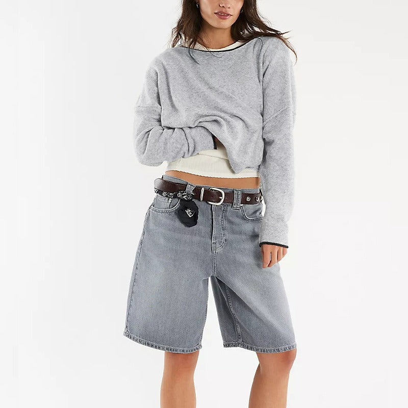 Loose Fit Crewneck Knit Sweater for Women Fall Winter