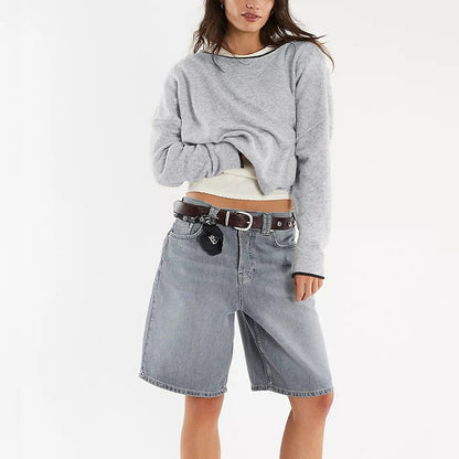 Loose Fit Crewneck Knit Sweater for Women Fall Winter