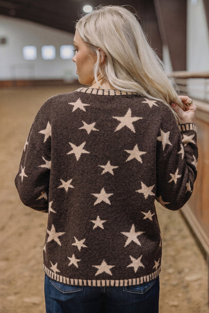 Star Pattern Knit Button Front Cardigan