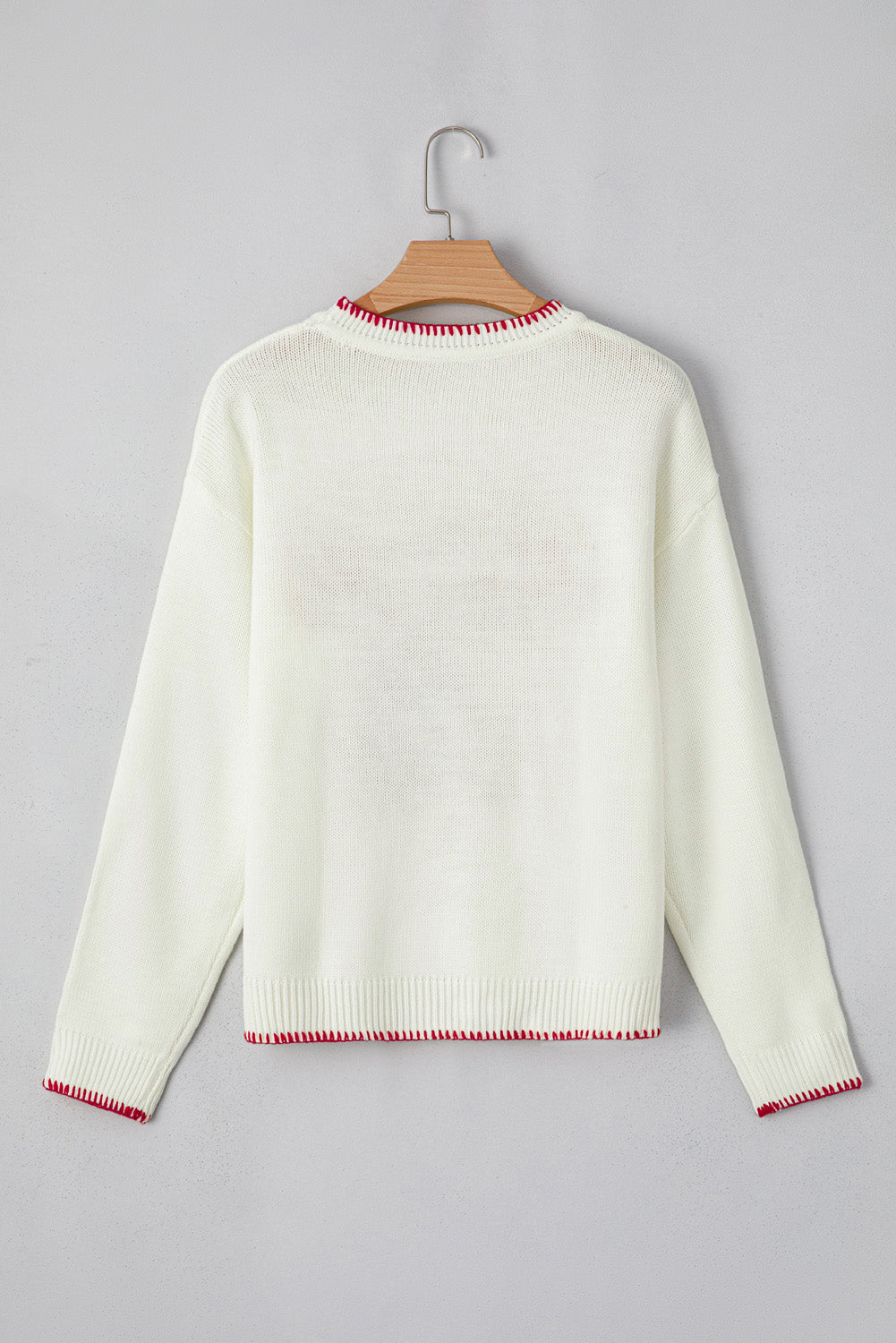 White Christmas Bow Contrast Trim Loose Knit Sweater